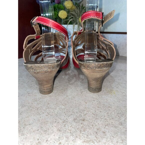 LArtiste Womens Red & Brown Leather Open-Toe Heeled Sandals With Gemstone Accent - Picture 6 of 10